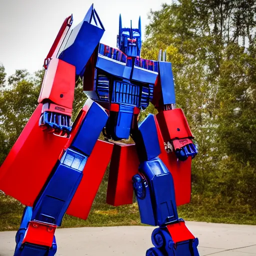 Prompt: Optimus Prime the Transformer robot made of flesh and bone