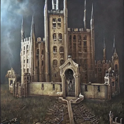 Prompt: dark and eerie gothic castle made of flesh, extremely detailed, oil painting