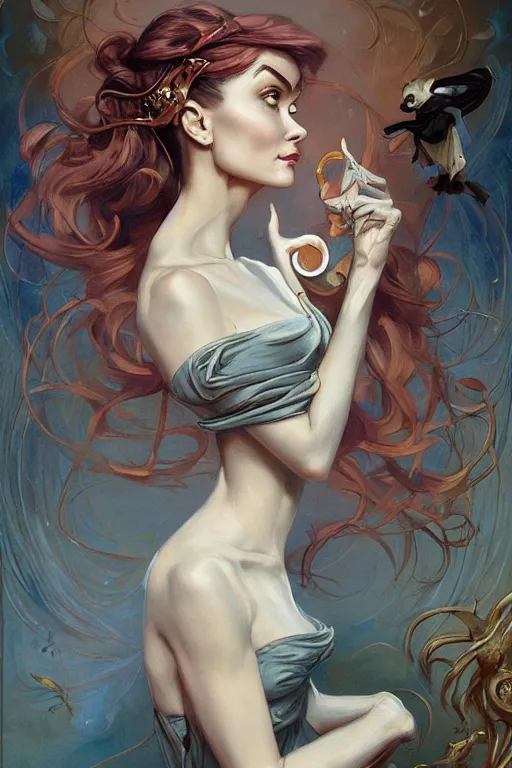 Image similar to Audrey Hepburn by Peter Mohrbacher in the style of Gaston Bussière, Art Nouveau