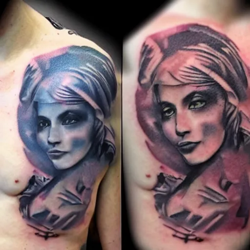 Image similar to tattoo ideas of venus in the pouring rain, color restoration