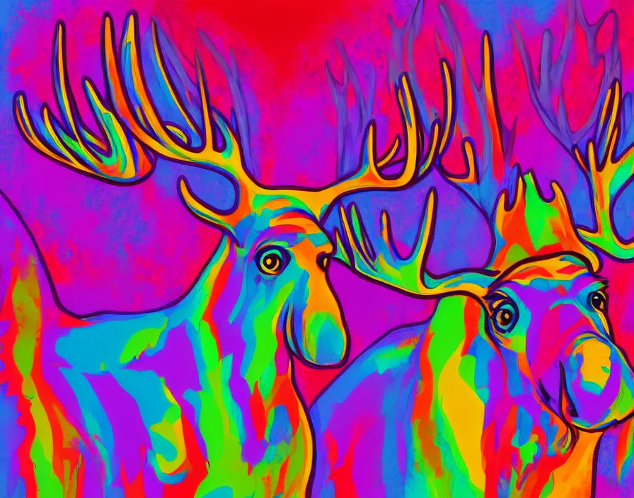 Image similar to moose in 6 0 s kitsch and psychedelia, digital painting, trending on artstation, sharp focus, 4 k