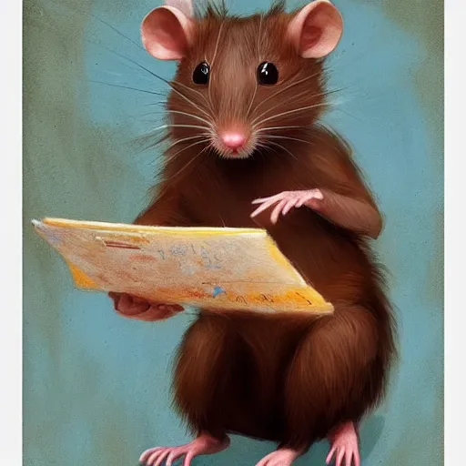 Image similar to a masterpiece portrait of a cute adorable brown rat wearing a blue spacesuit, surreal background, digital art by krenz cushart, trending on artstation, cgsociety