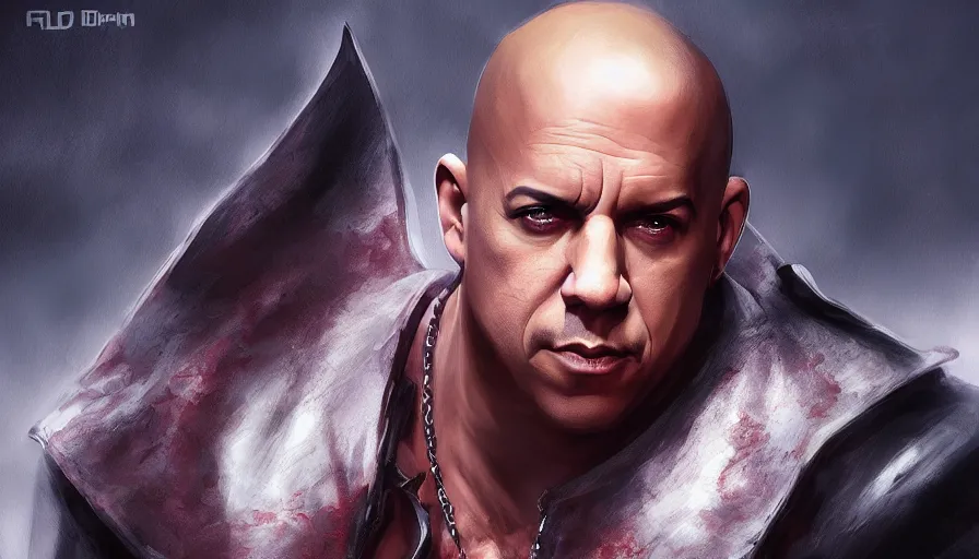 Prompt: Vin Diesel is Dracula with short hair, hyperdetailed, artstation, cgsociety, 8k