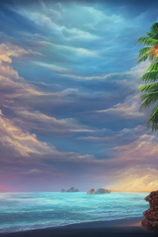 Image similar to digital matte fantasy dreamy beachscape, artstation, behance, 8 k by alex grey