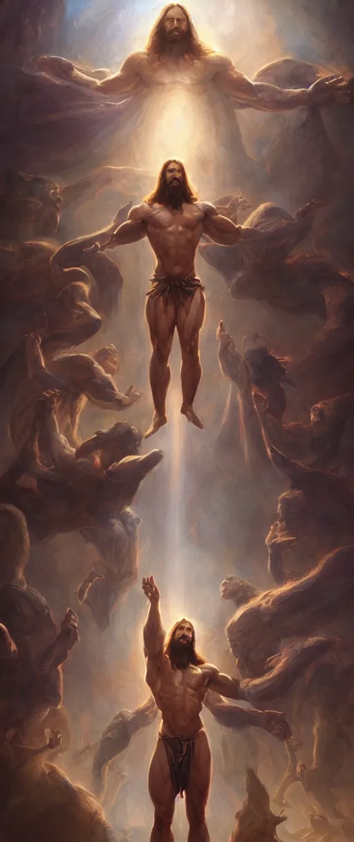 Prompt: extremely muscular jesus christ, magic the gathering art, studio lighting by jessica rossier and brian froud and gaston bussiere