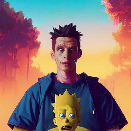 Image similar to highly detailed portrait bart simpson, in gta v, stephen bliss, unreal engine, fantasy art by greg rutkowski, loish, rhads, ferdinand knab, makoto shinkai and lois van baarle, ilya kuvshinov, rossdraws, tom bagshaw, global illumination, radiant light, detailed and intricate environment