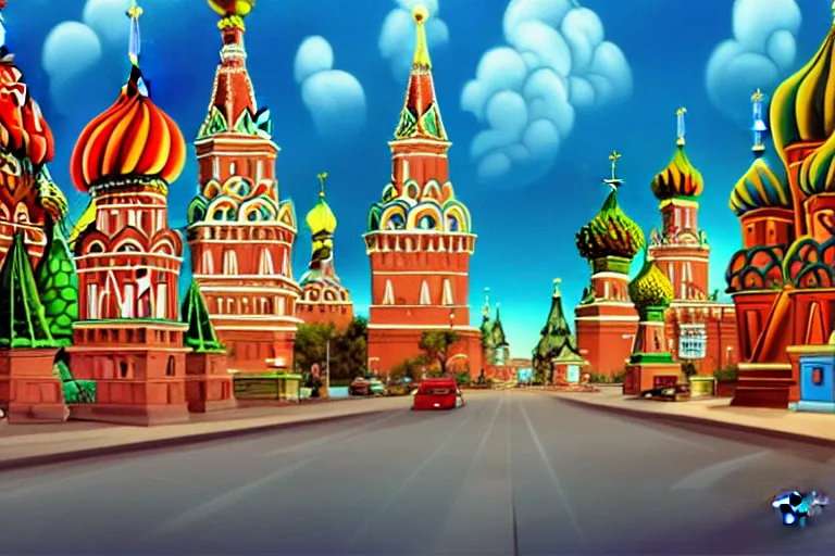 Prompt: moscow street view panoramic painting animation background art by ralph bakshi by chris sanders by disney lilo and stich