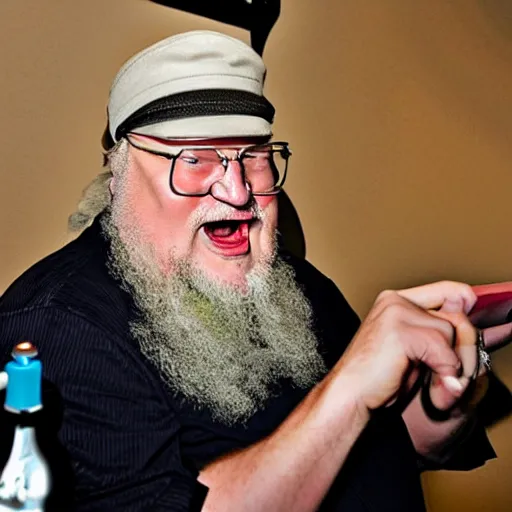 Image similar to george rr martin screaming at computer