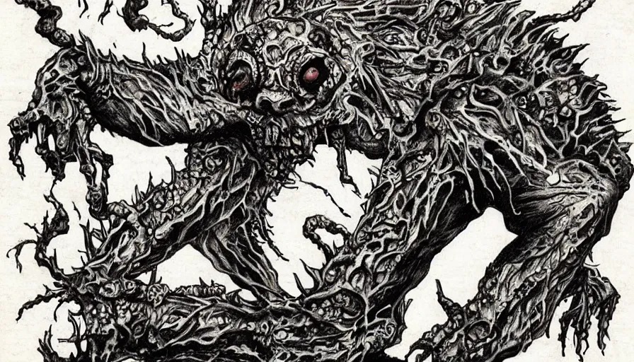 Image similar to a extremely gross disgusting and scary vile monster from The Thing, Spawn, Horror necromorph japanese yokai kappa by Cronenberg