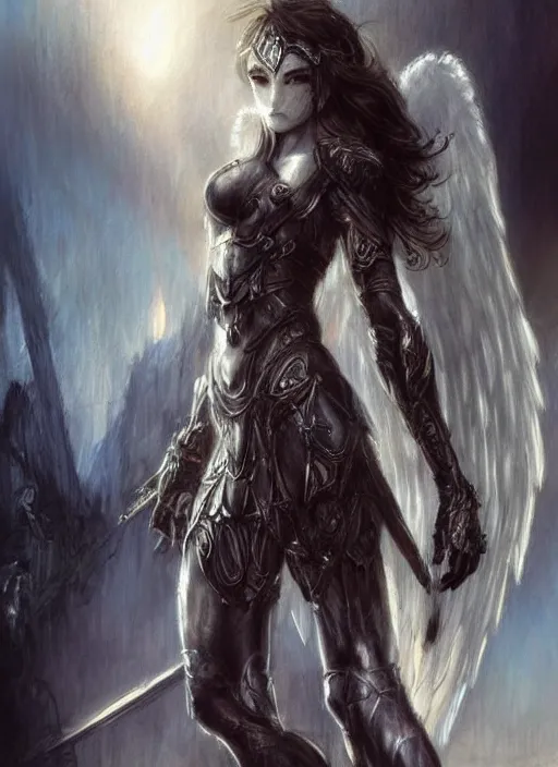Image similar to concept art, angel knight girl. by artstation trending, by joseph mallord william turner, luis royo, highly detailed