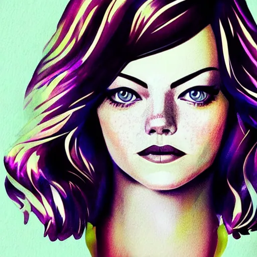 Prompt: emma stone portrait by isabelle staub, disney cartoon face, glamorous, character art, digital illustration, big eyes, semirealism, realistic shaded perfect face, fine details, realistic shaded lighting, soft and blurry