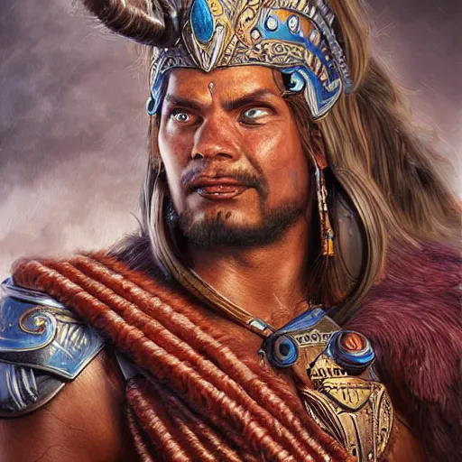 Image similar to digital painting of tupan, tupi guarani god of thunder, by filipe pagliuso and justin gerard, fantasy, highly detailed, realistic, intricate, portrait