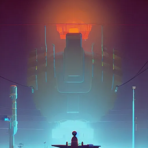 Image similar to Iron Giant, Retrofuturism, Simon Stålenhag