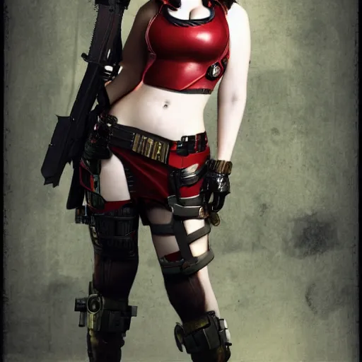 Prompt: full body photo of christina hendricks as a cyberpunk warrior with weapons by Sakimichan trending on Deviantart