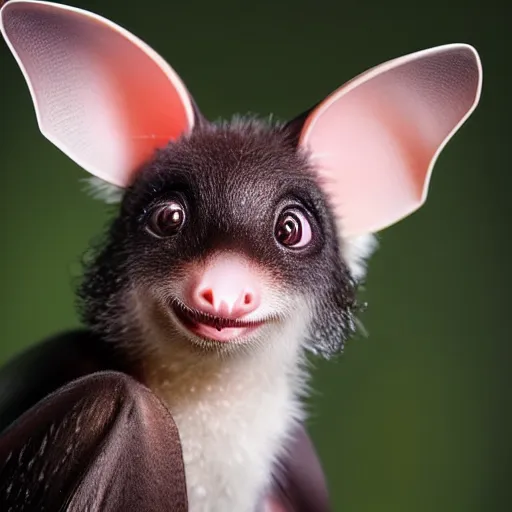 Image similar to very very very very cute chibi baby fruit bat, portrait, pixar style, forest background, cinematic lighting, award winning creature portrait photography