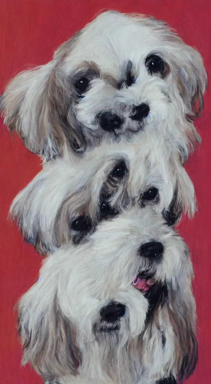 Image similar to portrait of a cream colored havanese dog wearing a lucha libre masking, sandra chevrie