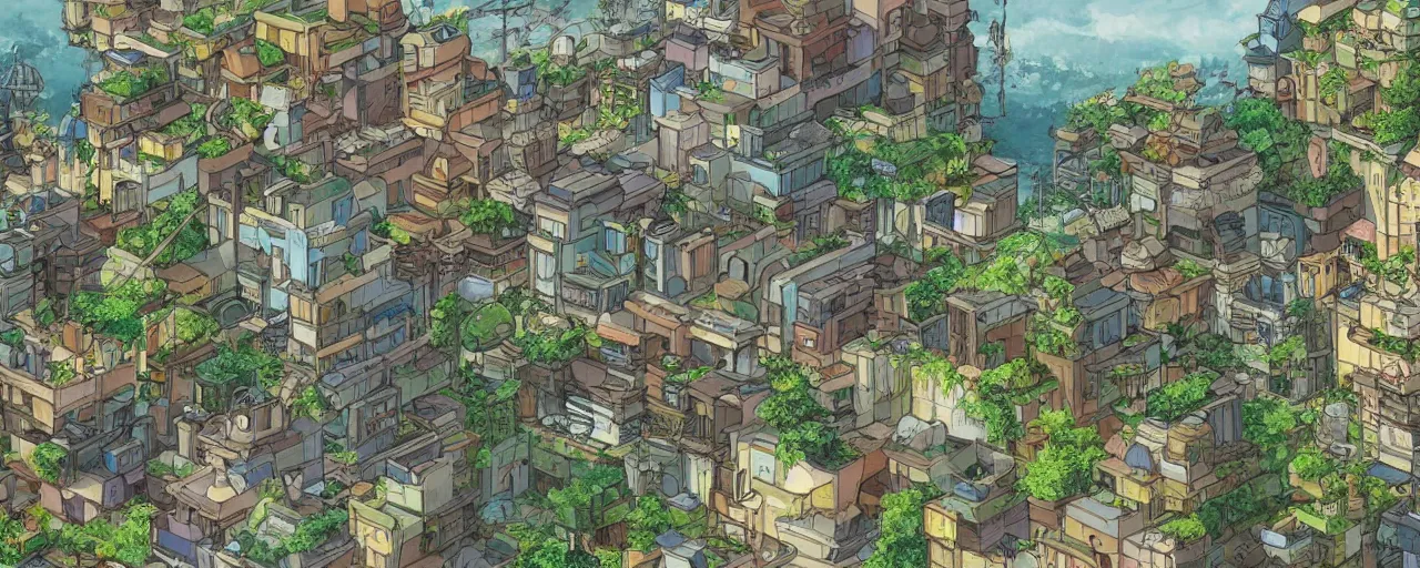 Prompt: a solarpunk city in the style of studio ghibli