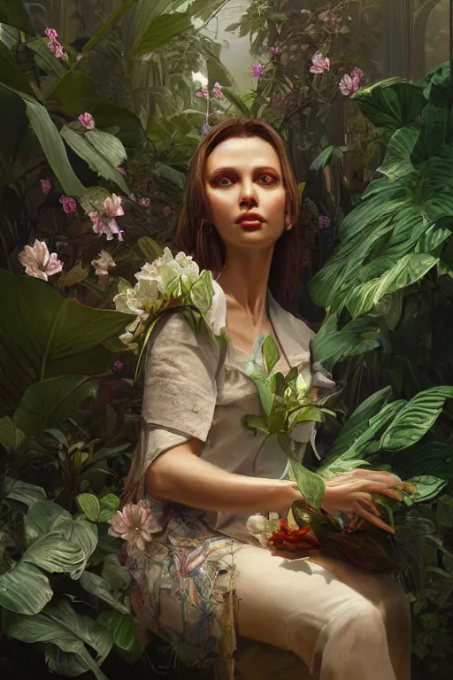 Image similar to ultra realistic illustration, banana plants drawing and flowers, elegant, highly detailed, digital painting, concept art, smooth, sharp focus, illustration, art by greg rutkowski mucha