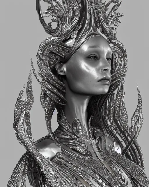 Image similar to a highly detailed metahuman 4 k close up render of an alien goddess bella hadid monument face accessories in iris van herpen dress schiaparelli in diamonds crystals swarovski and jewelry iridescent in style of alphonse mucha gustav klimt trending on artstation made in unreal engine 4