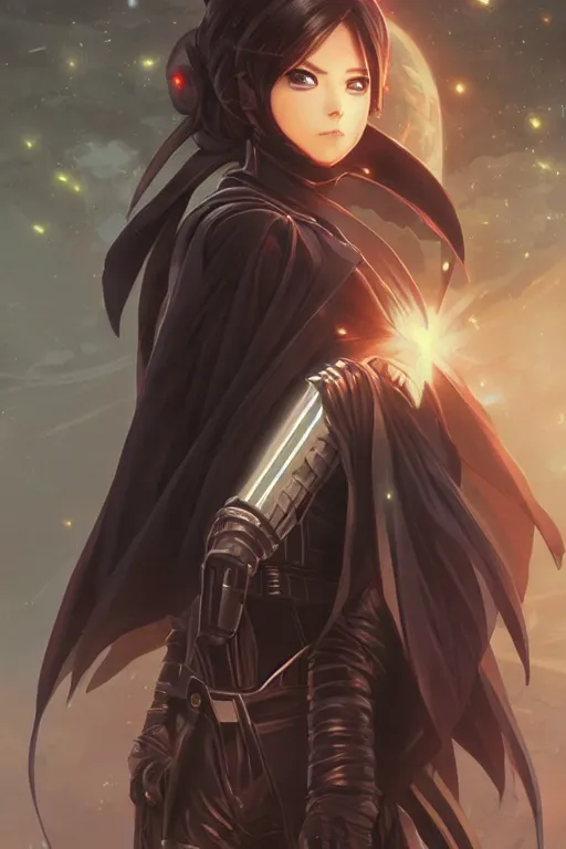 Image similar to anime key visual of a female darth vader goddess!!, intricate, stunning, highly detailed, digital painting, artstation, smooth, hard focus, illustration, art by artgerm and greg rutkowski and alphonse mucha