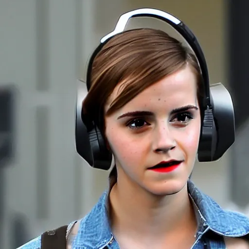 Image similar to emma watson wearing a gaming headset