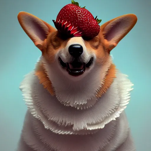 Image similar to corgi with strawberry skin : by michal karcz, daniel merriam, victo ngai and guillermo del toro : ornate, dynamic, particulate, intricate, elegant, highly detailed, centered, artstation, smooth, sharp focus, octane render