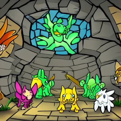 Prompt: neopets fighting bugs in a cave led by steven steagal