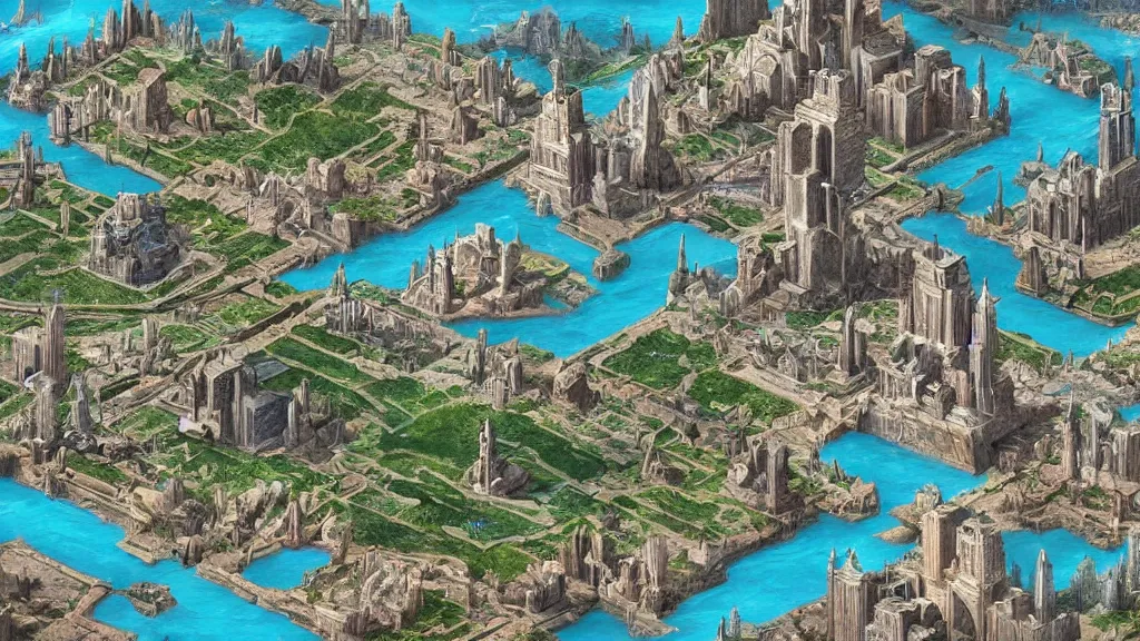 Image similar to digital painting of the advanced city of atlantis at its peak, circa 3 0 0 0 bc