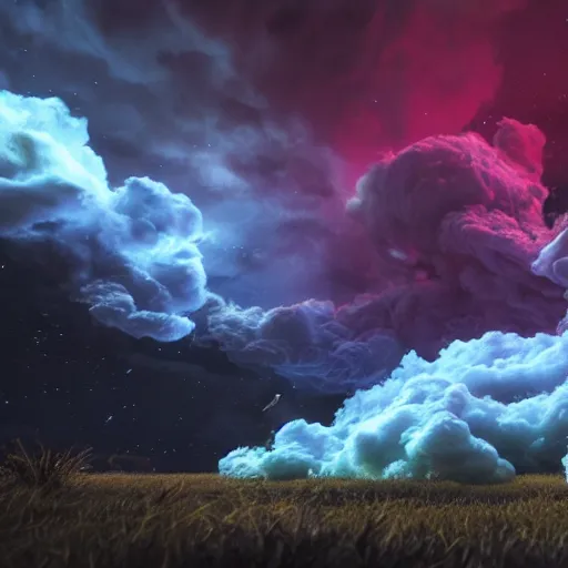 Image similar to promotional movie still, view of alien gas clouds, extreme fluffy clouds, colors, 3 d, digital art, octane 3 d render, ue 5, realism, cinematic, imax 7 0 mm.