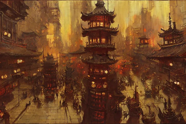 Image similar to wuxia, steampunk city, painting by gaston bussiere, craig mullins, j. c. leyendecker