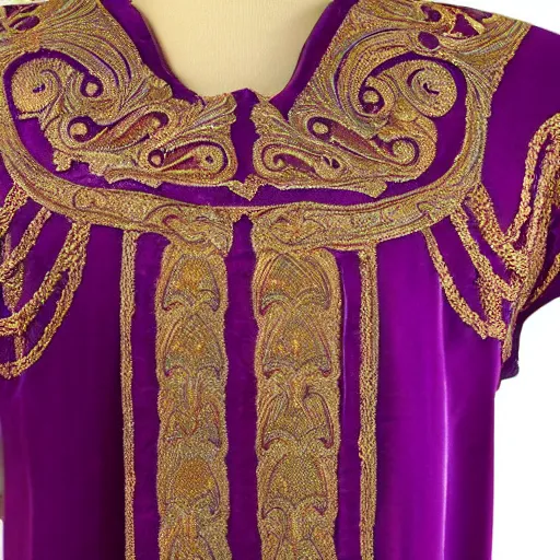 Prompt: Exquisite, Regal, Royal, Tyrian purple gilded medieval byzantine tunic