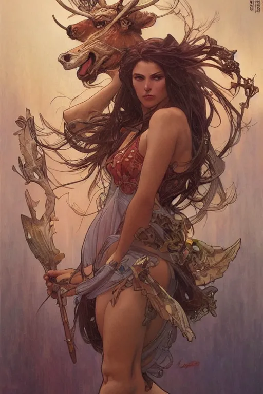 Image similar to thunder moose. art by artgerm and greg rutkowski and alphonse mucha and tomacz alen kopera and gaston bussiere.