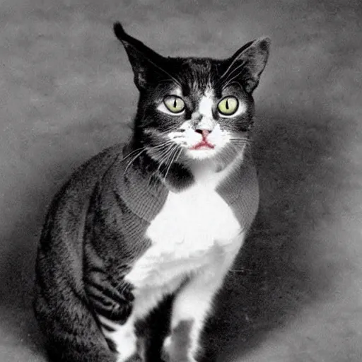 Prompt: A cat with the features of Adolf Hitler