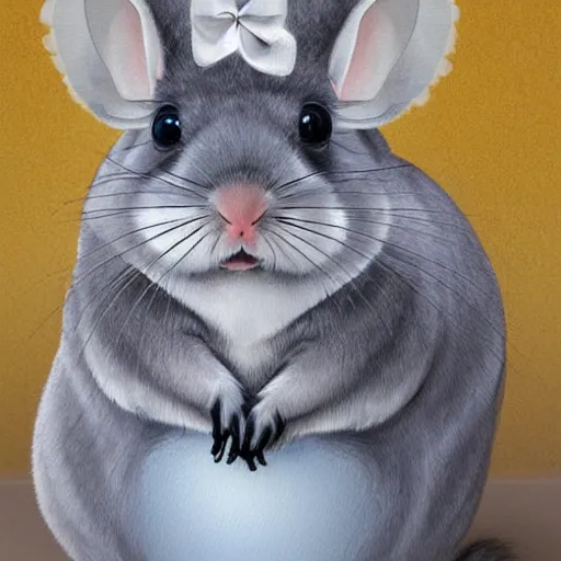 Prompt: a cute chinchilla!! in a wedding dress, a chinchilla getting married, highly detailed digital painting, 4k