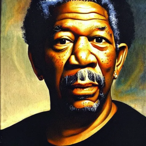 Image similar to a renaissance style portrait painting of Morgan Freeman