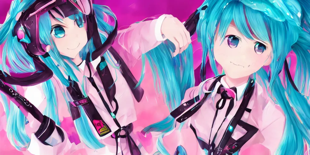 Image similar to Hatsune Miku , digital art, art station, tredning on art station, anime, colorful art