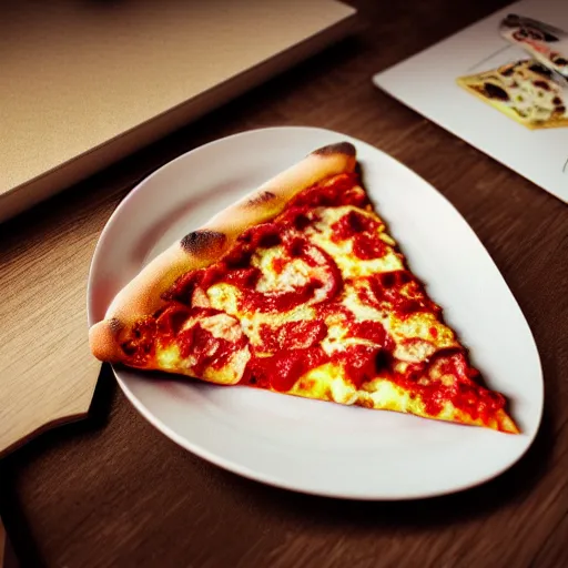 Image similar to a highly realistic photo of a delicious slice of pizza, dramatic, hyperdetailed, artstation, photorealism, accurate, octane render, 8k,