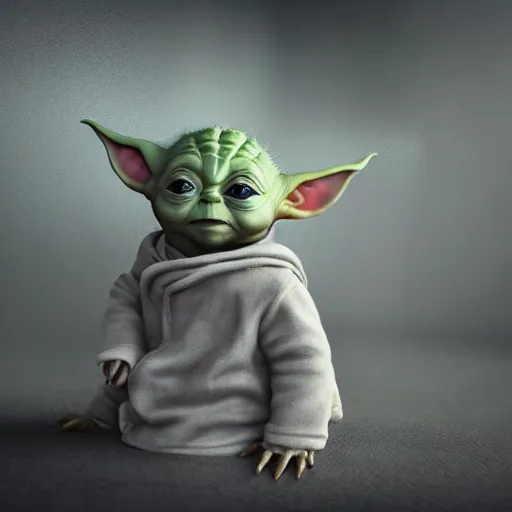 Prompt: full body pose, hyperrealistic photograph of female baby yoda, dim volumetric lighting, 8 k, octane beautifully detailed render, extremely hyper detailed, intricate, epic composition, cinematic lighting, masterpiece, trending on artstation, very very detailed, stunning, hdr, smooth, sharp focus, high resolution, award, winning photo, dslr, 5 0 mm