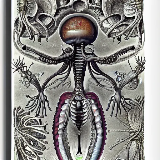 Prompt: alien anatomy by ernst haeckel, masterpiece, vivid, very detailed