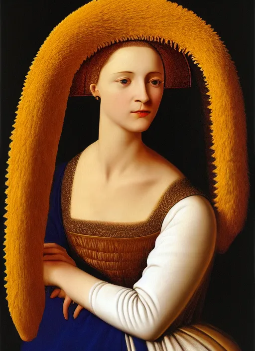 Image similar to portrait of young woman in renaissance dress and renaissance headdress, art by franco fontana