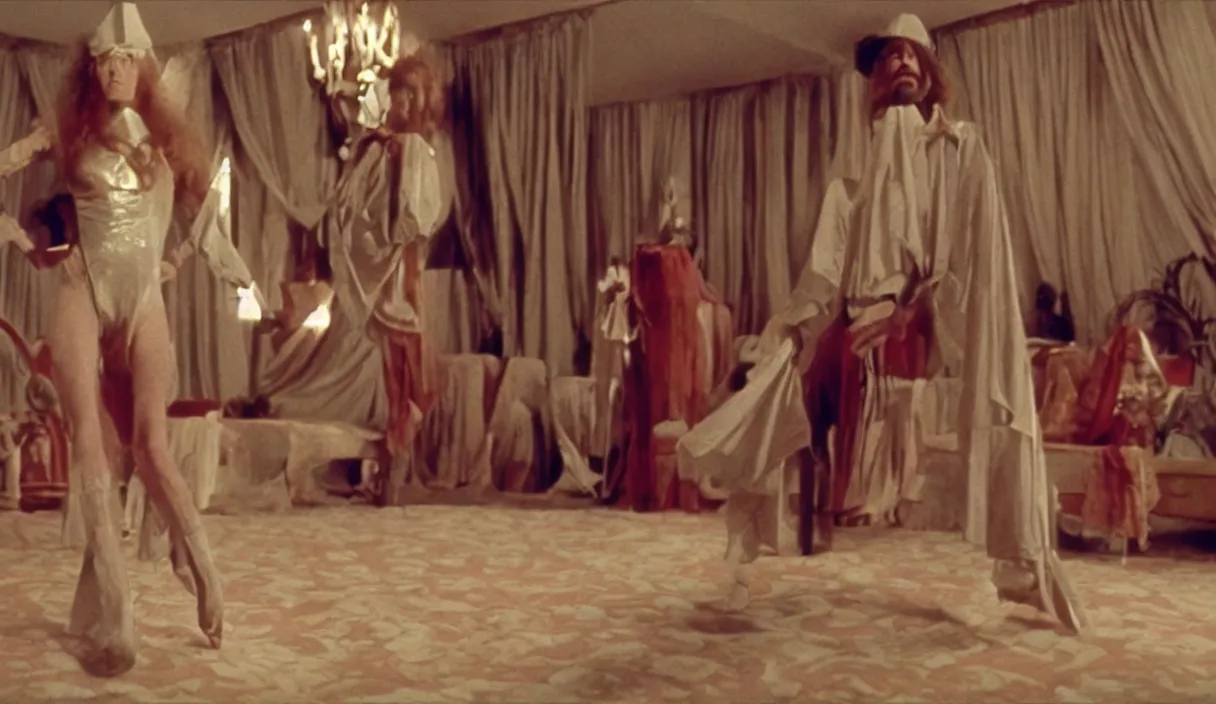 Prompt: a still of severance series indoor 7 0 s scenario appearing in a film of jodorowsky, in movie holy mountain ( 1 9 7 3 )