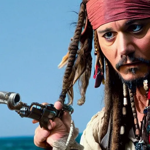 Prompt: bill murray plays jack sparrow, film still, establishing shot, promotional shot