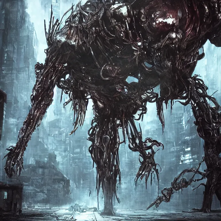 Image similar to The Evil Within cyberpunk monster, concept art