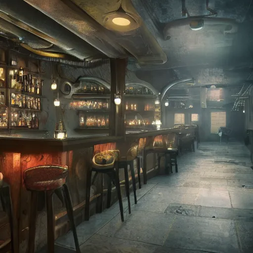 Image similar to underground bar, atmospheric lighting, high quality, sharp focus, intricate, artstation, 4k