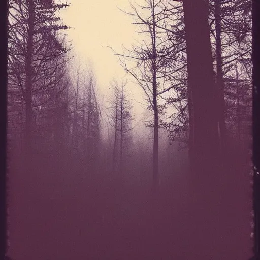 Prompt: a dark forest with a feeling of loneliness, polaroid photo, perfect photo, photo pinterest