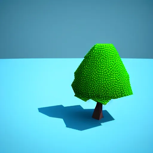 Image similar to a 3d low poly object of just a small green tree on the blue background