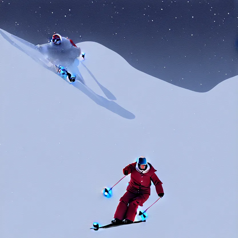 Prompt: pope skiing on a snowy mountain slope, digital painting, concept art, matte painting