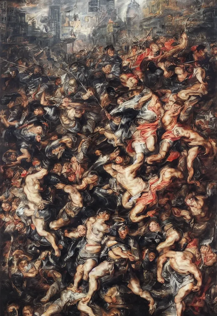 Image similar to 2 0 2 1 hong kong city riot portrait by peter paul rubens.