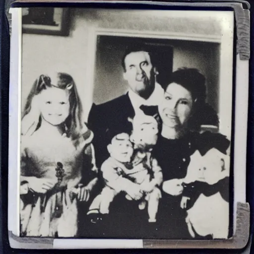 Image similar to family photo of a monster family poloroid,