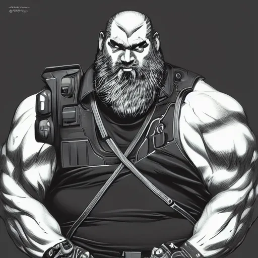 Image similar to large, stocky bearded man, sci fi, shadowrun, by artgerm, josan gonzales, artstation, concept art, sharp focus, graphic novel